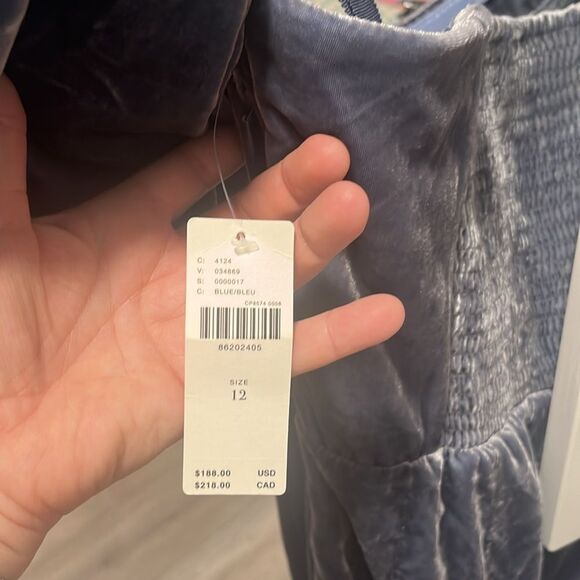 BY ANTHROPOLOGIE (NWT) The Femme Velvet Jumpsuit, Dusty Blue, Size 12 - Picture 12 of 15